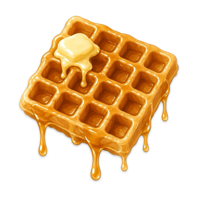 The Waffuru waffle mark: a syrup-drenched waffle with a pat of melting butter